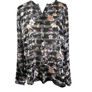 SKIES ARE BLUE Blouse Floral Stripe Sheer Size Small